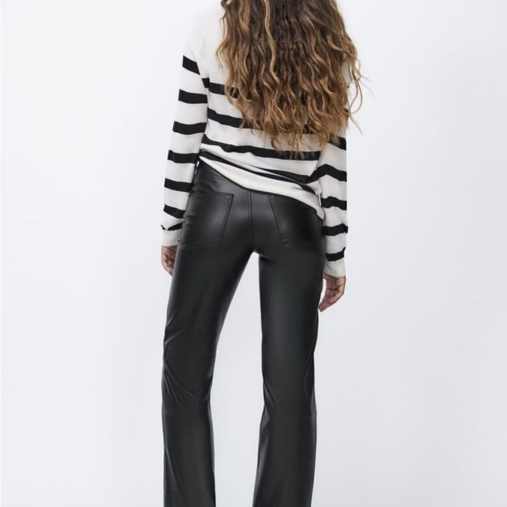 NWT Zara 90’s Wide Leg Pleather Black Pant Sz 14 Womens
